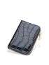 Crocodile Embossed Card Holder Zipper Black