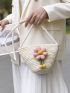 Flower Decor Straw Bag Small Vacation