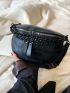 Crocodile Embossed Waist Bag Chain Decor Black