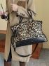 Leopard Pattern Top Handle Bag Tassel & Studded Decor Fashionable