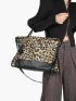 Leopard Pattern Top Handle Bag Tassel & Studded Decor Fashionable