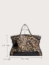 Leopard Pattern Top Handle Bag Tassel & Studded Decor Fashionable