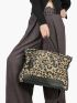 Leopard Pattern Top Handle Bag Tassel & Studded Decor Fashionable