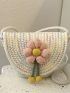 Flower Decor Straw Bag Small Vacation