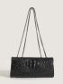 Crocodile Embossed Square Bag Flap Medium Elegant