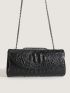 Crocodile Embossed Square Bag Flap Medium Elegant