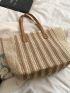 Striped Pattern Straw Bag For Beach Vacation Travel