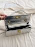 Crocodile Embossed Flap Baguette Bag Turn Lock Metallic Funky