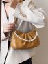 Brown Ruched Bag Fashion Faux Pearl Decor PU