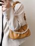 Brown Ruched Bag Fashion Faux Pearl Decor PU