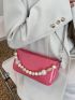 Pink Square Bag Fashionable Bead Decor Chain PU