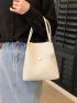 Small Bucket Bag Fashion Litchi Embossed Button Detail Double Handle PU