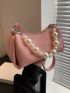 Pink Hobo Bag Fashionable Faux Pearl Decor PU