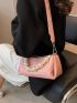 Pink Hobo Bag Fashionable Faux Pearl Decor PU