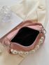 Pink Hobo Bag Fashionable Faux Pearl Decor PU