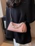 Pink Hobo Bag Fashionable Faux Pearl Decor PU