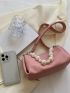 Pink Hobo Bag Fashionable Faux Pearl Decor PU