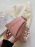 Pink Hobo Bag Fashionable Faux Pearl Decor PU