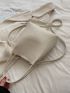 Small Bucket Bag Fashion Litchi Embossed Button Detail Double Handle PU
