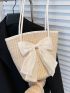 Bow Decor Straw Bag Vacation Contrast Binding PP