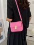 Mini Square Bag Fashion Pink Push Lock Flap PU