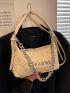 Small Square Bag Fashionable Letter & Chain Decor Argyle Quilted PU