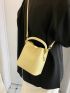 Mini Bucket Bag Fashionable Yellow Letter Embossed Top Handle PU