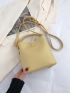 Mini Bucket Bag Fashionable Yellow Letter Embossed Top Handle PU