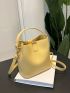 Mini Bucket Bag Fashionable Yellow Letter Embossed Top Handle PU