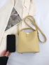 Mini Bucket Bag Fashionable Yellow Letter Embossed Top Handle PU