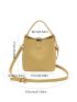 Mini Bucket Bag Fashionable Yellow Letter Embossed Top Handle PU