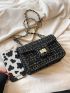 Small Square Bag Fashion Plaid Pattern Twist Lock Flap Chain Nylon