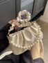 Beige Ruched Bag Fashion Rhinestone & Faux Pearl Decor PU