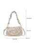 Beige Ruched Bag Fashion Rhinestone & Faux Pearl Decor PU