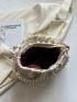 Beige Ruched Bag Fashion Rhinestone & Faux Pearl Decor PU