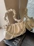 Beige Ruched Bag Fashion Rhinestone & Faux Pearl Decor PU