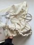 Beige Ruched Bag Fashion Rhinestone & Faux Pearl Decor PU