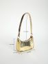 Mini Hobo Bag Crocodile Embossed With Zipper Metallic PU Funky