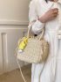 Flower Decor Straw Bag Drawstring Detail Vacation