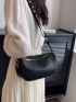 Litchi Embossed Hobo Bag Black PU