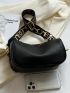 Litchi Embossed Hobo Bag Black PU