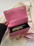 Quilted Square Bag Pink Metal Decor Flap Chain Strap For Daily