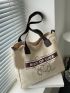 Medium Shopper Bag Cartoon & Letter Graphic Preppy