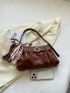 Twilly Scarf Decor Ruched Bag Buckle Decor Medium Brown