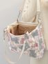 Cartoon Graphic Shoulder Tote Bag Faux Pearl Decor Canvas