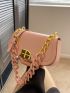 Minimalist Saddle Bag Flap Metal Decor Pink