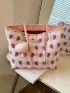 Large Capacity Shoulder Tote Bag Strawberry Print With Bag Charm