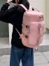 Pink Functional Backpack Letter Pattern Sporty