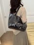 Letter Graphic Shoulder Tote Bag PU