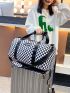 Two Tone Travel Bag Plaid Letter Patch Decor Waterproof